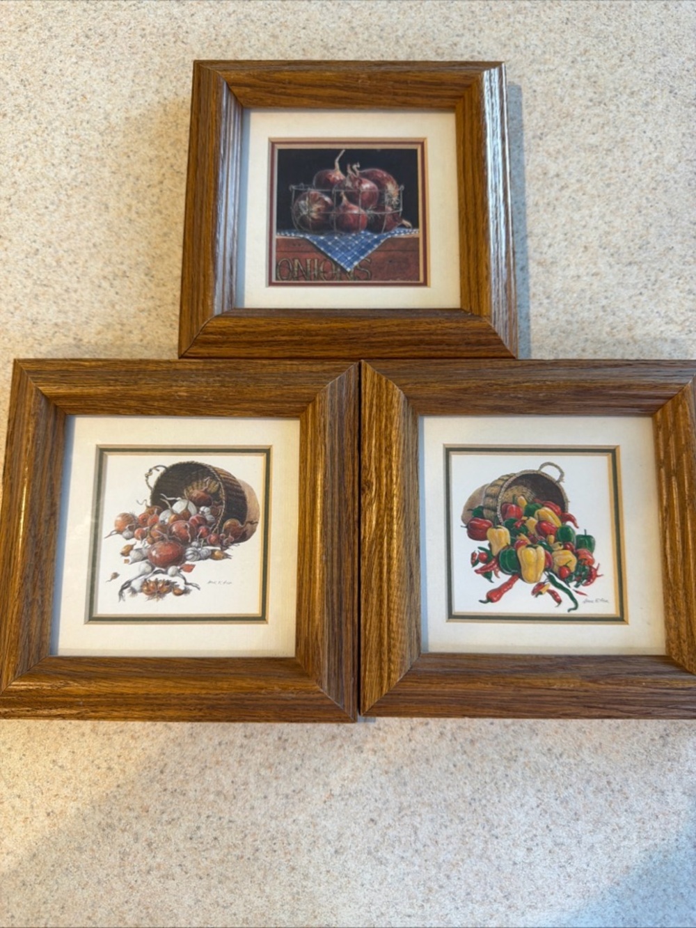 Set of 3 Rustic Fruit & Veggie Framed Prints - Wood Frames by Arnie Fisk